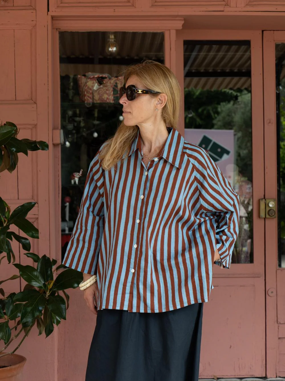 Striped Top - Brown & Blue
