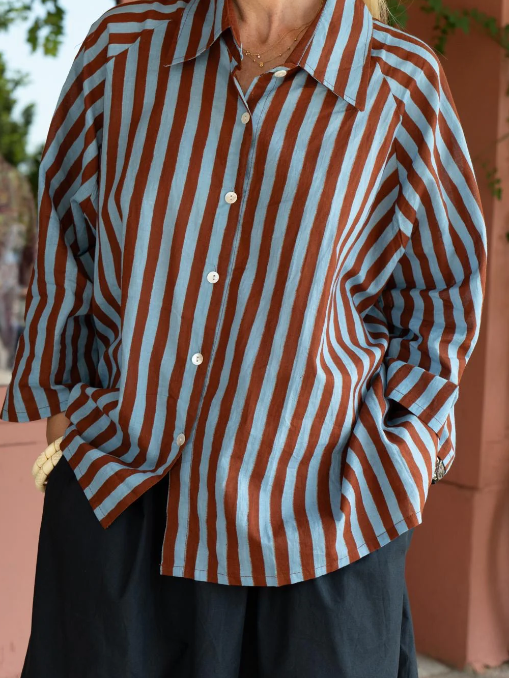 Striped Top - Brown & Blue