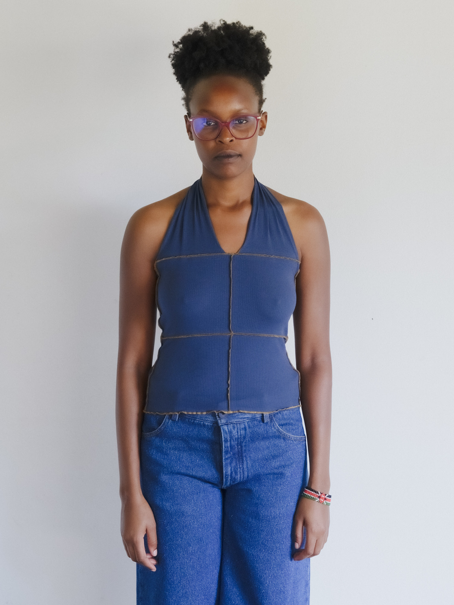 BASERANGE Cinder Halter Top Preston Blue