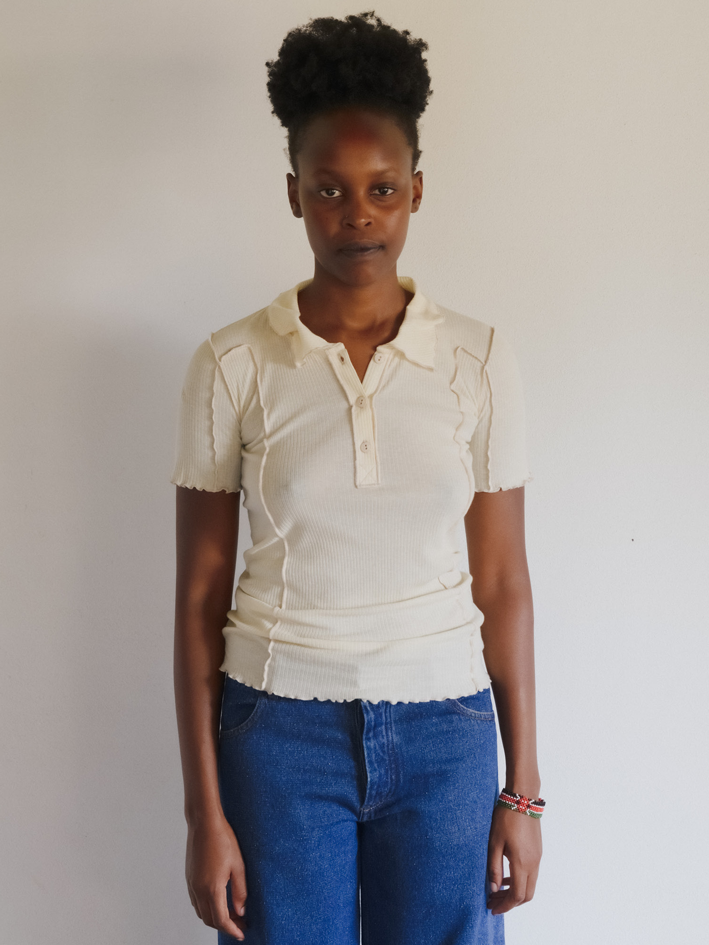 BASERANGE Omato Polo T-Shirt Off-White