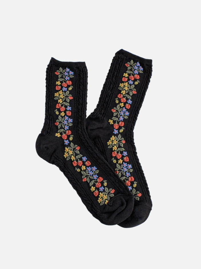 TIEPOLOGY Vintage Strawberry Socks Black