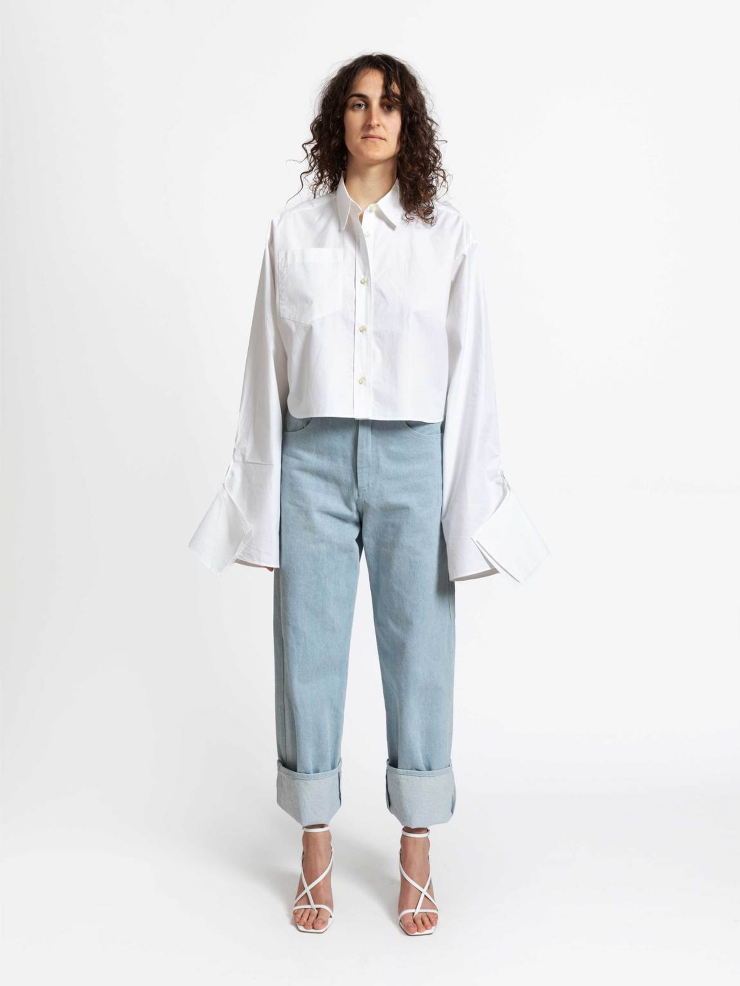 JANA WIELAND Bow Sleeve Crop Shirt / Paper White M