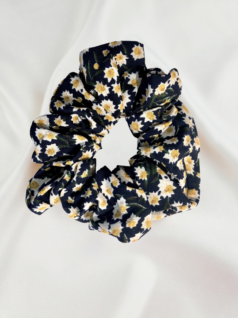 Flower Cotton Scrunchie - Navy - Scrunchie